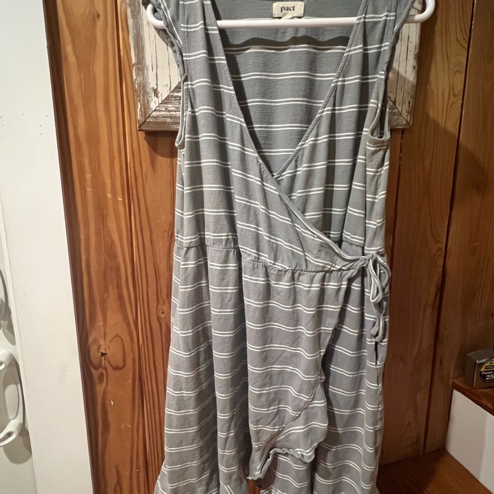 Pact Light Blue/Gray and White Wrap Sundress